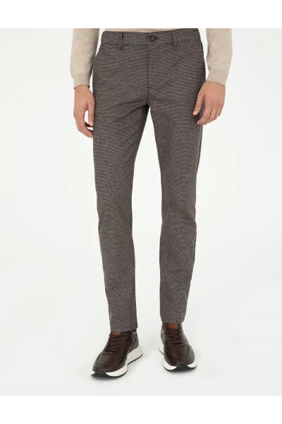 Brown Slim Fit Canvas Trousers - PIERRE CARDIN (1)