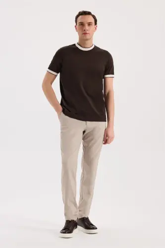 Brown Slim Fit Crew Neck 100% Cotton T-Shirt - JAKAMEN (1)