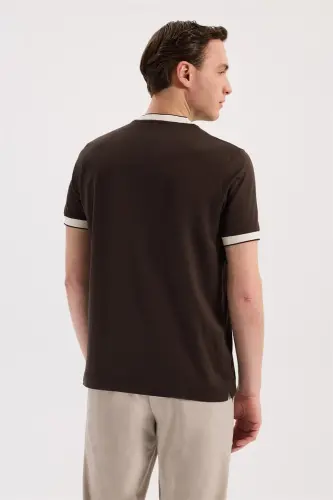 Brown Slim Fit Crew Neck 100% Cotton T-Shirt - 4