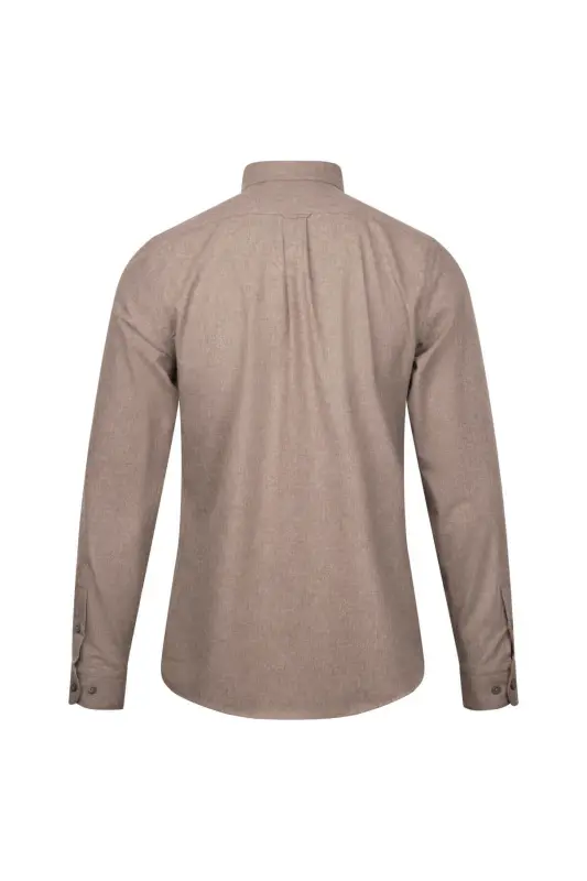 Brown Slim Fit Long Sleeve Button-Down Collar Cotton Shirt-Brown - 2