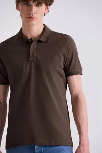 Brown Slim Fit Polo Neck T-Shirt - 3