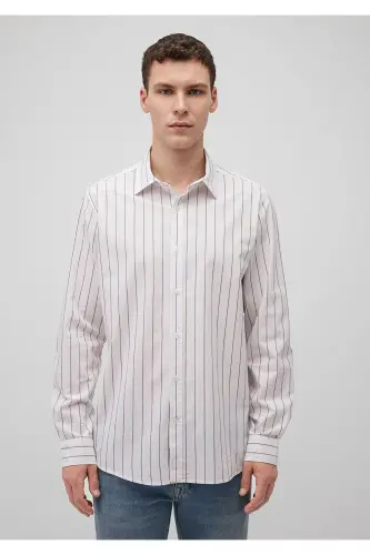 Brown Striped White Shirt Regular Fit / Norm - Mavi (1)