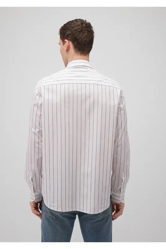 Brown Striped White Shirt Regular Fit / Norm - 3