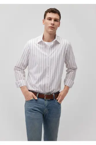 Brown Striped White Shirt Regular Fit / Norm - 4