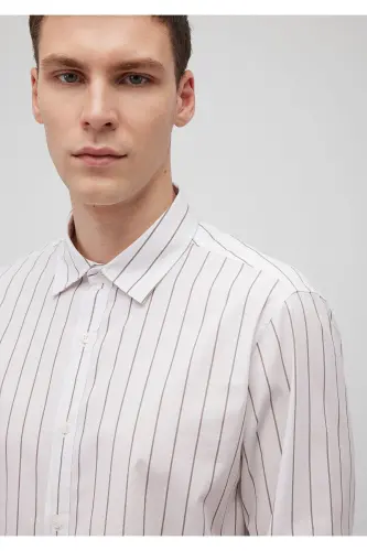 Brown Striped White Shirt Regular Fit / Norm - 5