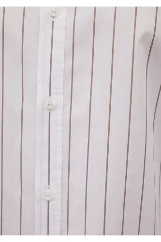 Brown Striped White Shirt Regular Fit / Norm - 6