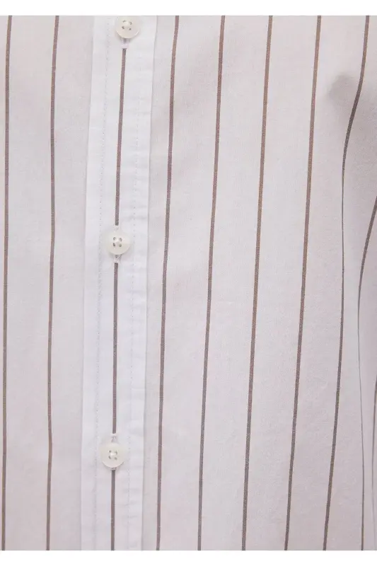 Brown Striped White Shirt Regular Fit / Norm - 6