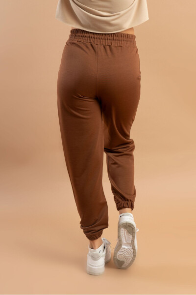 Brown Sweatpants with Elastic Waistband - 2