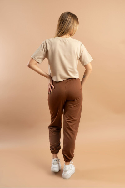 Brown Sweatpants with Elastic Waistband - 4