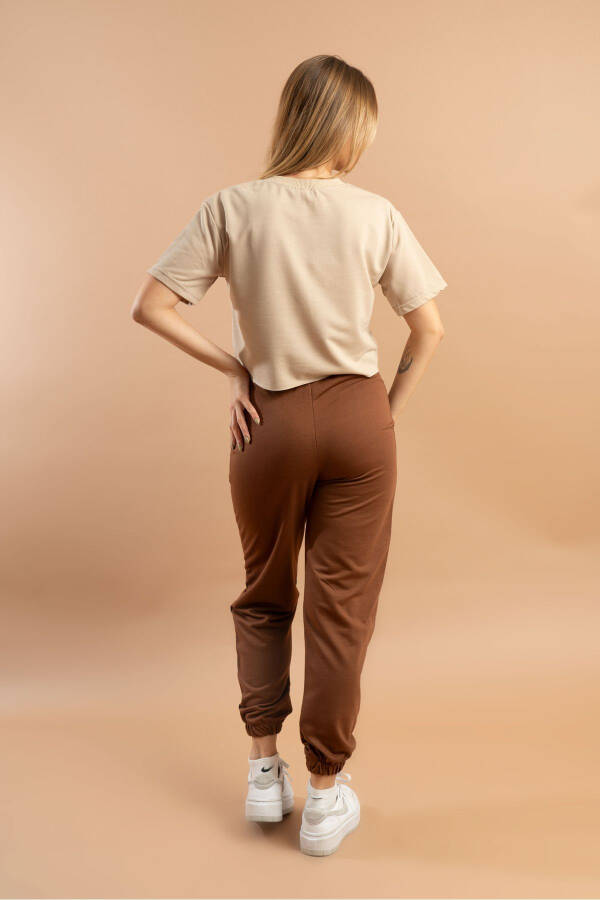 Brown Sweatpants with Elastic Waistband - 4