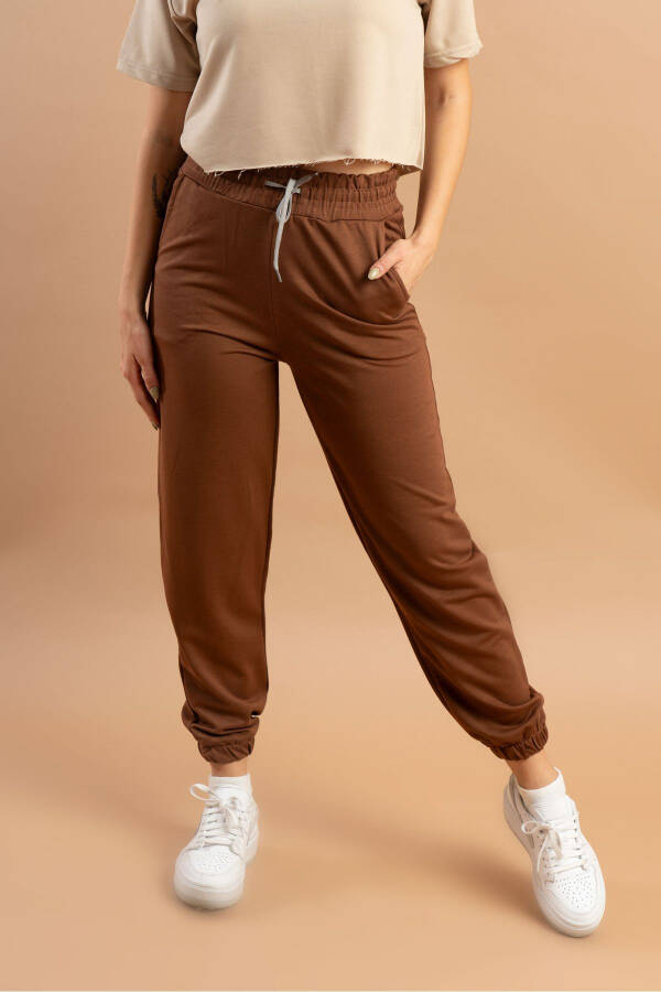 Brown Sweatpants with Elastic Waistband - 5