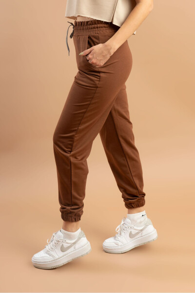 Brown Sweatpants with Elastic Waistband - 6