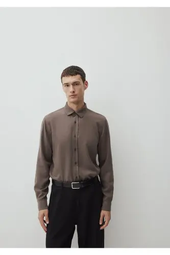 Brown Tencel TM Lyocell Shirt Regular Fit / - 3