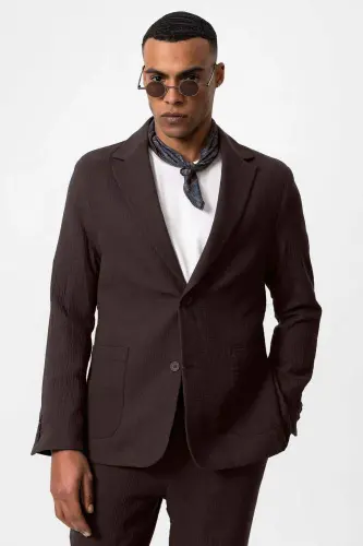 Brown Unlined Pocketed Men's Blazer - Brown - 3