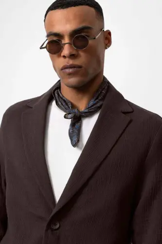 Brown Unlined Pocketed Men's Blazer - Brown - 4