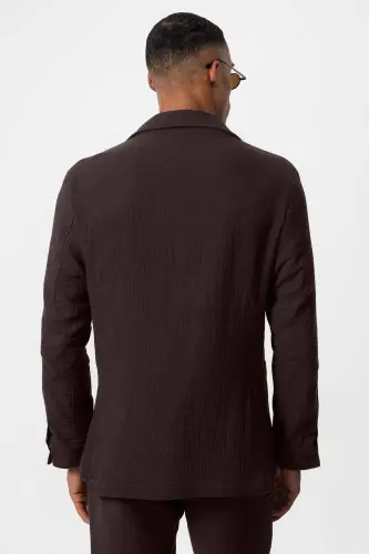 Brown Unlined Pocketed Men's Blazer - Brown - 5