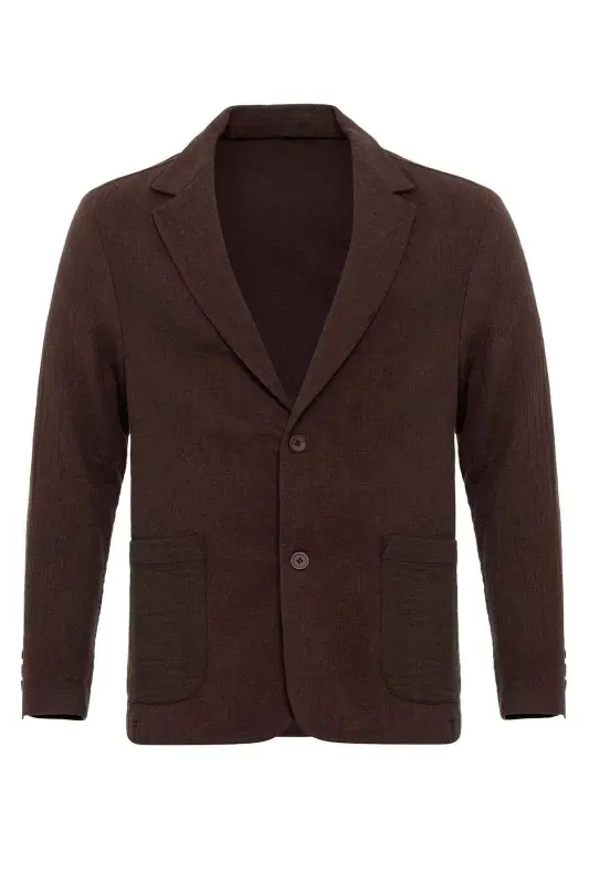 Brown Unlined Pocketed Men's Blazer - Brown - 6