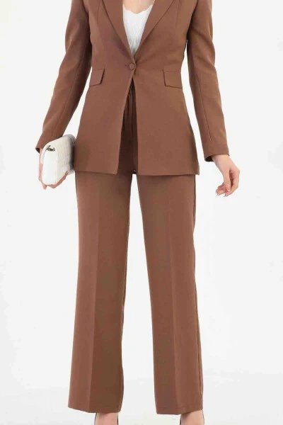 Brown Women's Palazzo Blazer Suit Single Button Jacket Belted Pants - DIAVES ORIGINAL DESIGNS