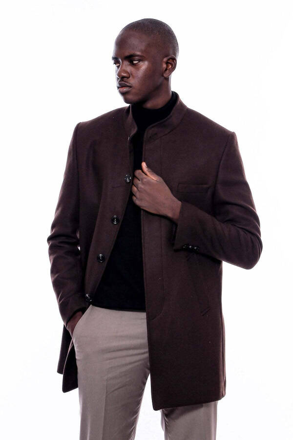 Brown Wool Peacoat with a Notch Collar - Wessi - 1