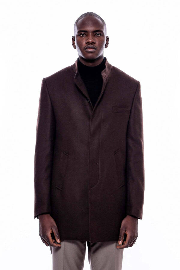 Brown Wool Peacoat with a Notch Collar - Wessi - 3