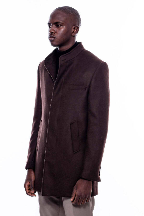 Brown Wool Peacoat with a Notch Collar - Wessi - 4