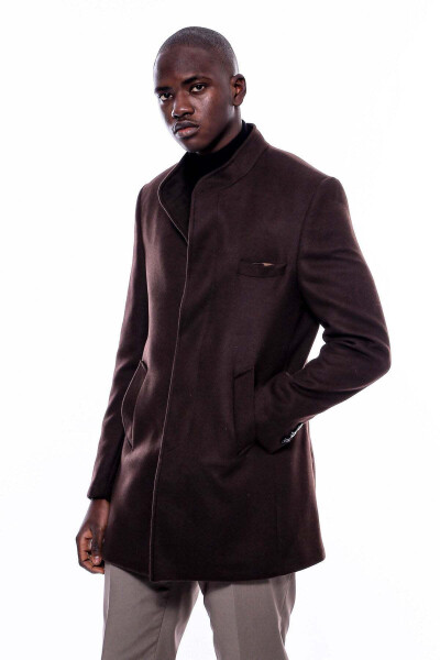 Brown Wool Peacoat with a Notch Collar - Wessi - 7