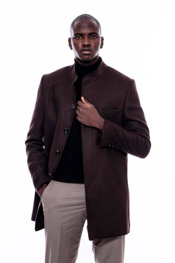 Brown Wool Peacoat with a Notch Collar - Wessi - 8