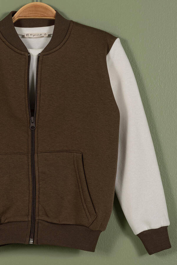 Brown Zippered Kangaroo Pocket Boys' Jacket - 2