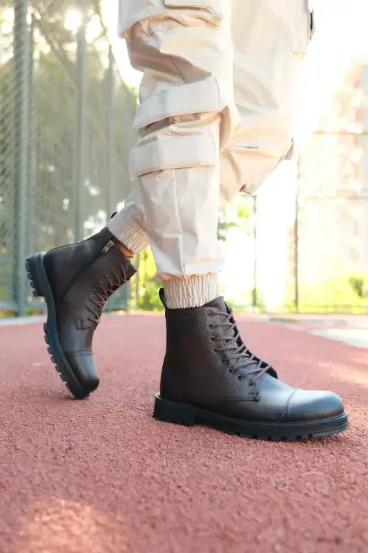 Brown Zippered Men's Ankle Boots 0012856-Brown - 3