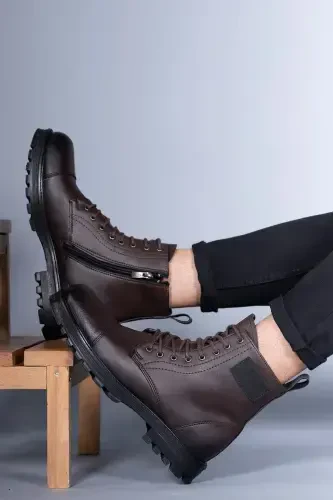 Brown Zippered Men's Ankle Boots 0012856-Brown - 5
