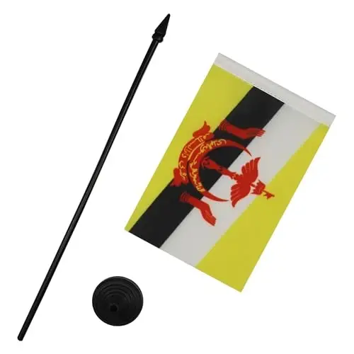 Brunei Table Flag 4'' x 6'' - Bruneian Desk Flag 15 x 10 cm. - Black plastic stick and base - AZ FLAG - 3