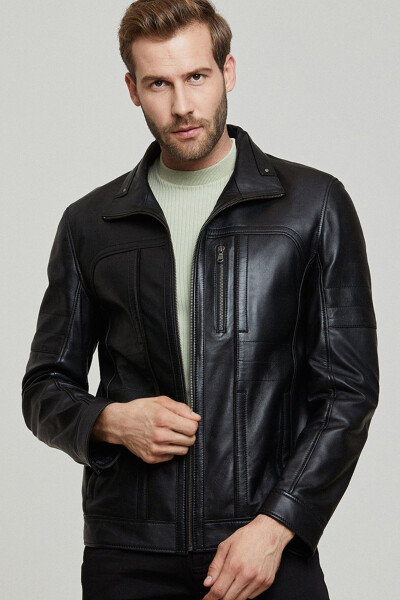 Bruno Men's Black Leather Jacket 21wge64011m - 5