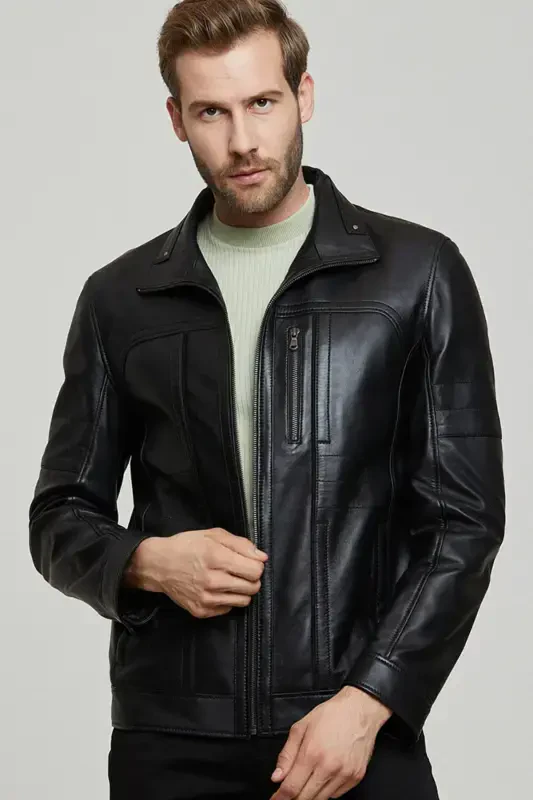 Bruno Men's Black Leather Jacket 21wge64011m - DERIMOD