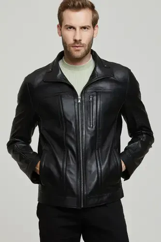 Bruno Men's Black Leather Jacket 21wge64011m - DERIMOD (1)
