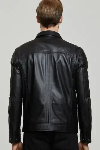 Bruno Men's Black Leather Jacket 21wge64011m - 4