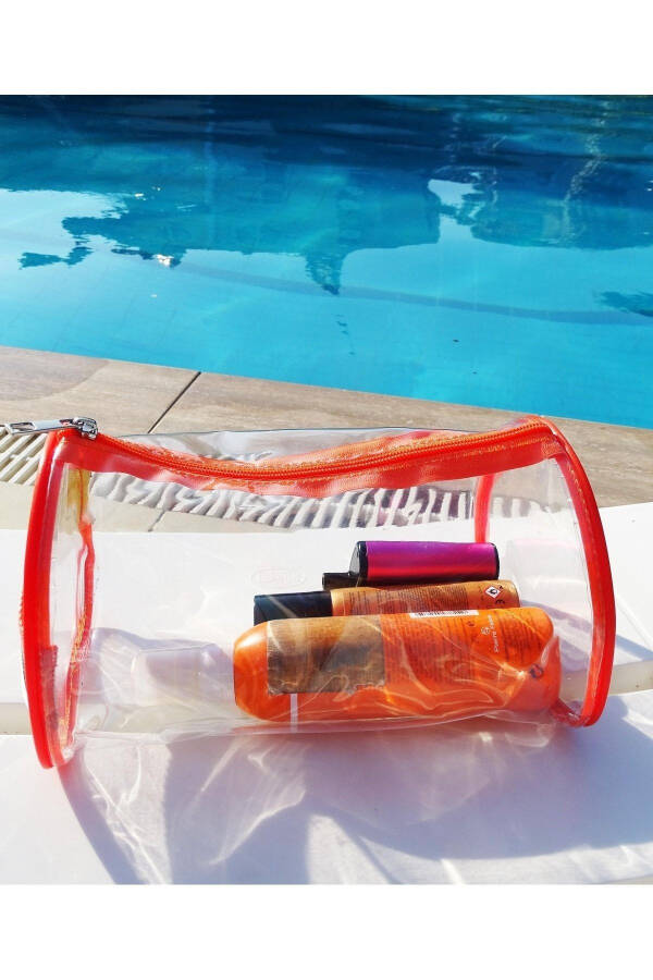 Brush Pattern Handheld Large Orange Transparent Holiday, Beach, Cosmetic, Makeup and Care Bag - 4