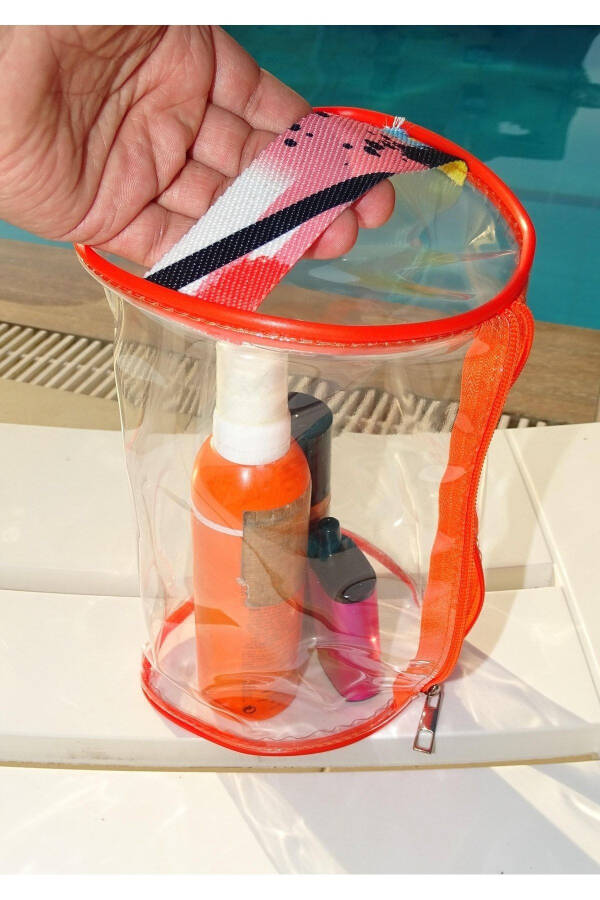 Brush Pattern Handheld Large Orange Transparent Holiday, Beach, Cosmetic, Makeup and Care Bag - 7