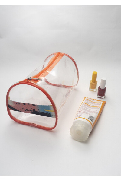 Brush Pattern Handheld Large Orange Transparent Holiday, Beach, Cosmetic, Makeup and Care Bag - 8