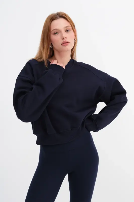 Brushed Crew Neck Basic Sweatshirt S3812-w1 - ADDAX