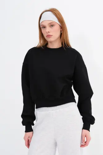 Brushed Crew Neck Basic Sweatshirt S3812-w1-Black - 7