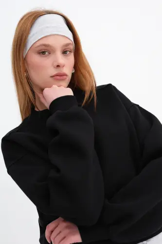 Brushed Crew Neck Basic Sweatshirt S3812-w1-Black - 1