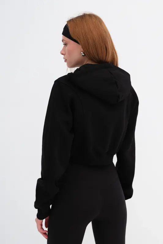 Brushed Hooded Crop Sweatshirt H1526-I9-Black - 12