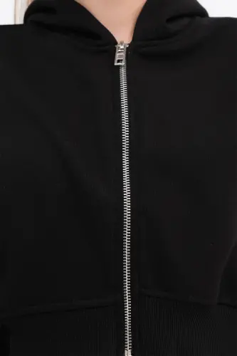 Brushed Hooded Crop Sweatshirt H1526-I9-Black - 3