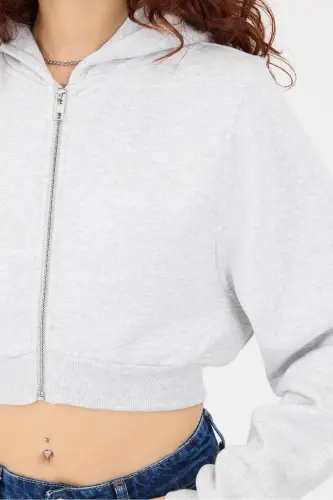 Brushed Hooded Crop Sweatshirt H1526-I9-Snow Melange - 3