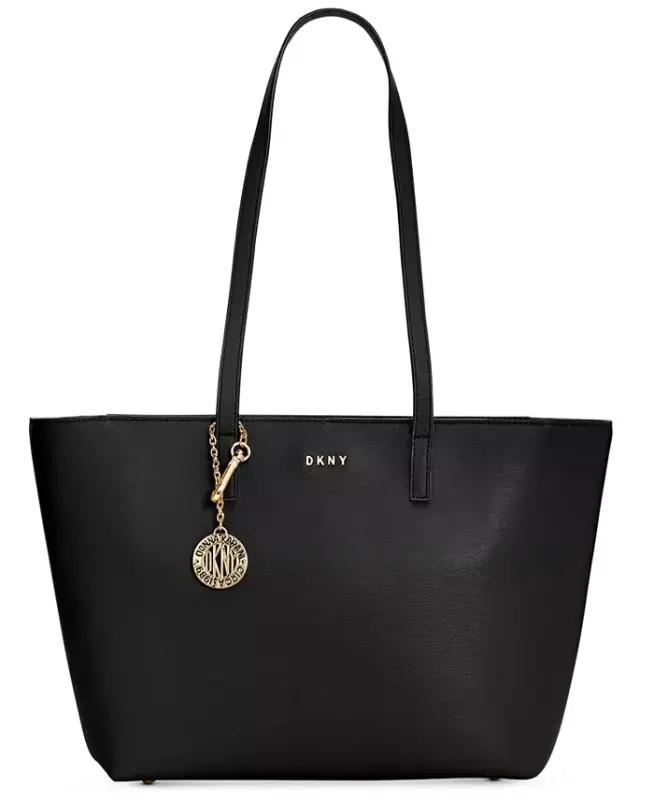 Bryant Medium Zippered Tote Bag-Black, Gold Tone - DKNY