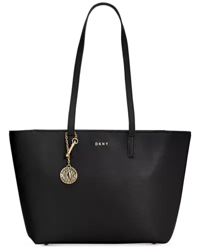 Bryant Medium Zippered Tote Bag-Black, Gold Tone 