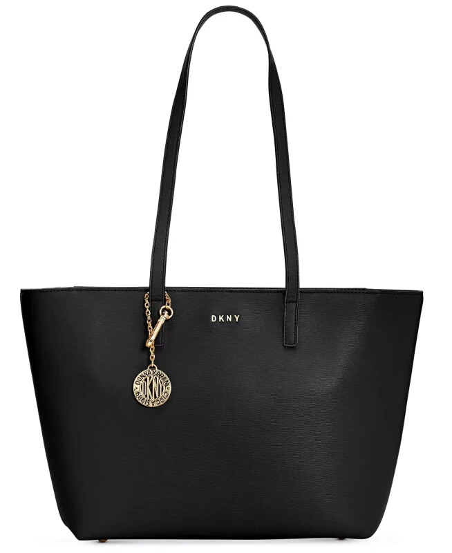 Bryant Medium Zippered Tote Bag-Black, Gold Tone - DKNY