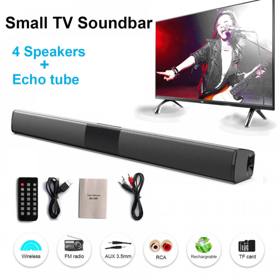 BS-28B Ses Çubuğu Bluetooth Hoparlör, 4 Güçlü Hoparlörlü TV Ses Çubuğu, TV Surround Ses Sistemi, 21 İnç, Bluetooth ile - 1