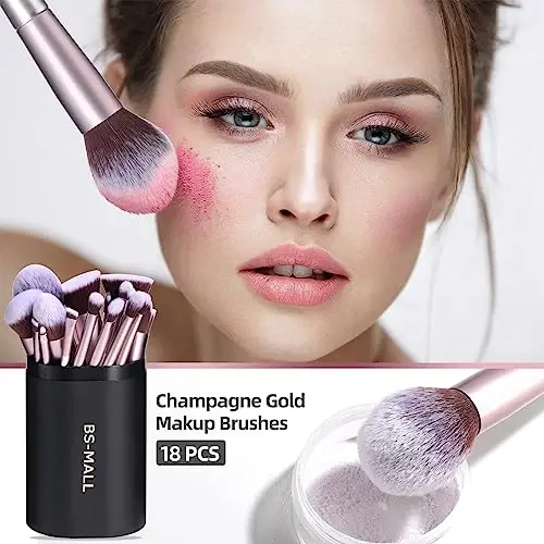 BS-MALL Makeup Brush Set 18 Pcs Premium Sintetik Foundation Upasi Concealers Ko'z soyalari Yuzga surtadigan upa qora g'ilof bilan - 5
