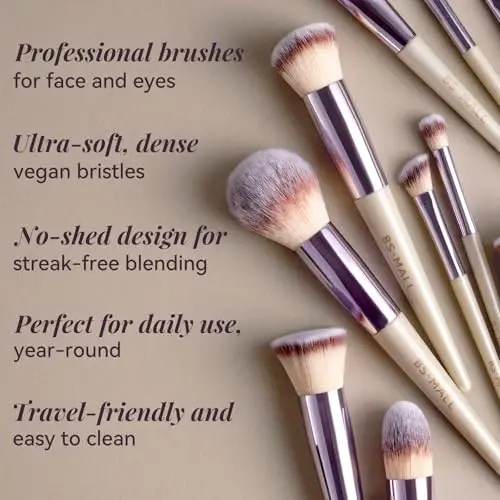 BS-MALL Makeup Brush Set 18 Pcs Premium Synthetic Foundation Powder Concealers Eye shadows Blush Makeup Brushes with black case - 5